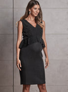 Side View - Maternity Peplum Sparkly Evening Party Dress in Black from Angel Maternity