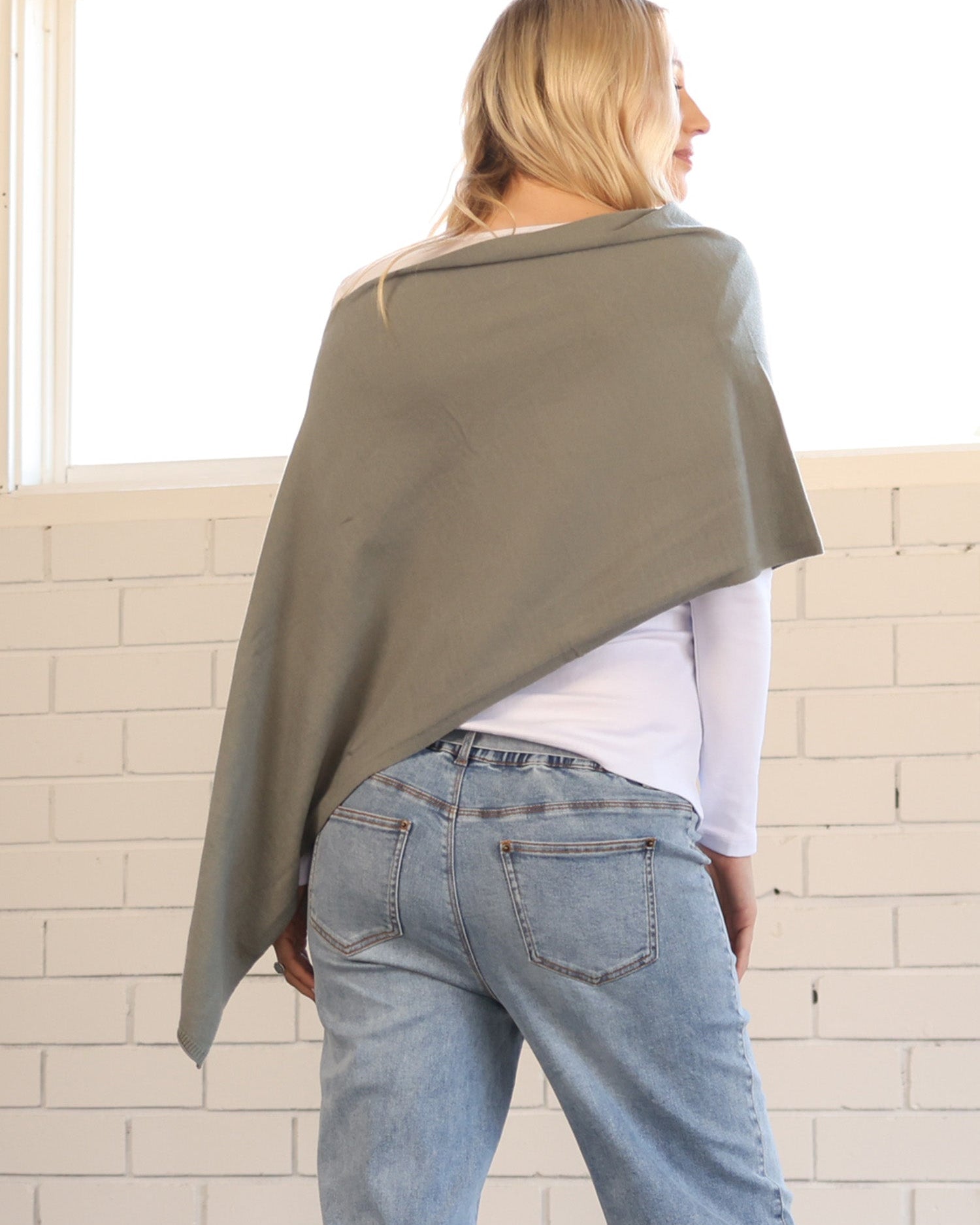 Back view - Moozie Mama Luxury Poncho/Scarf Maternity & Nursing Cover in Sage Green (6723877601374)