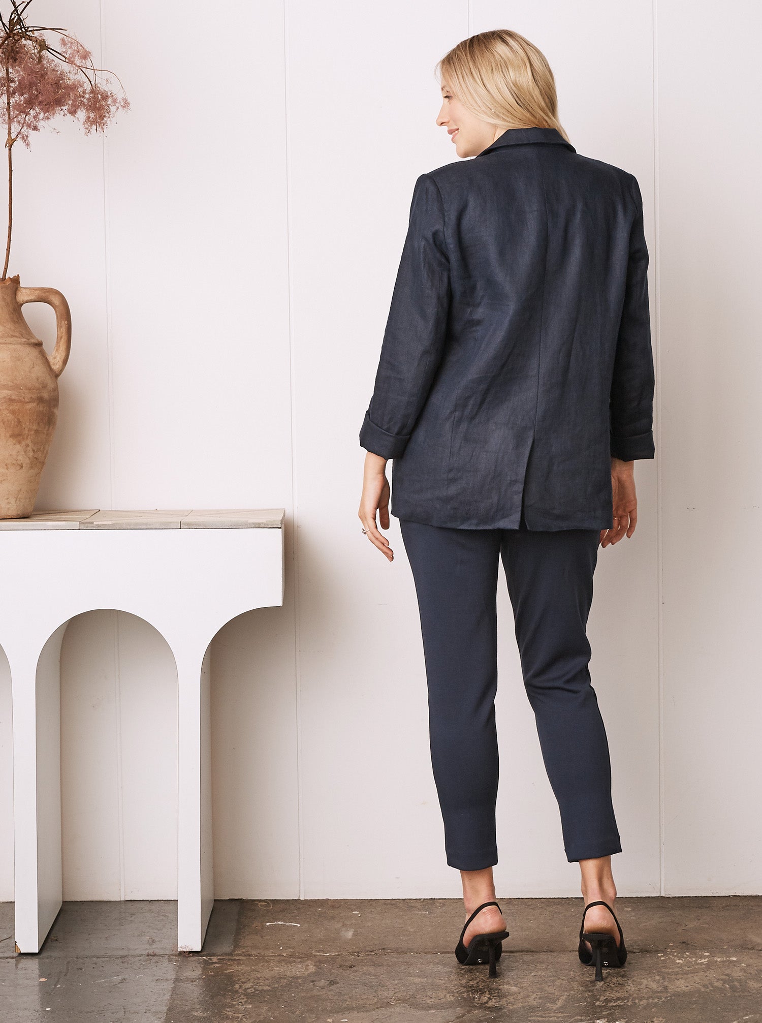 Maternity Linen Jacket in Navy (6714118733927)