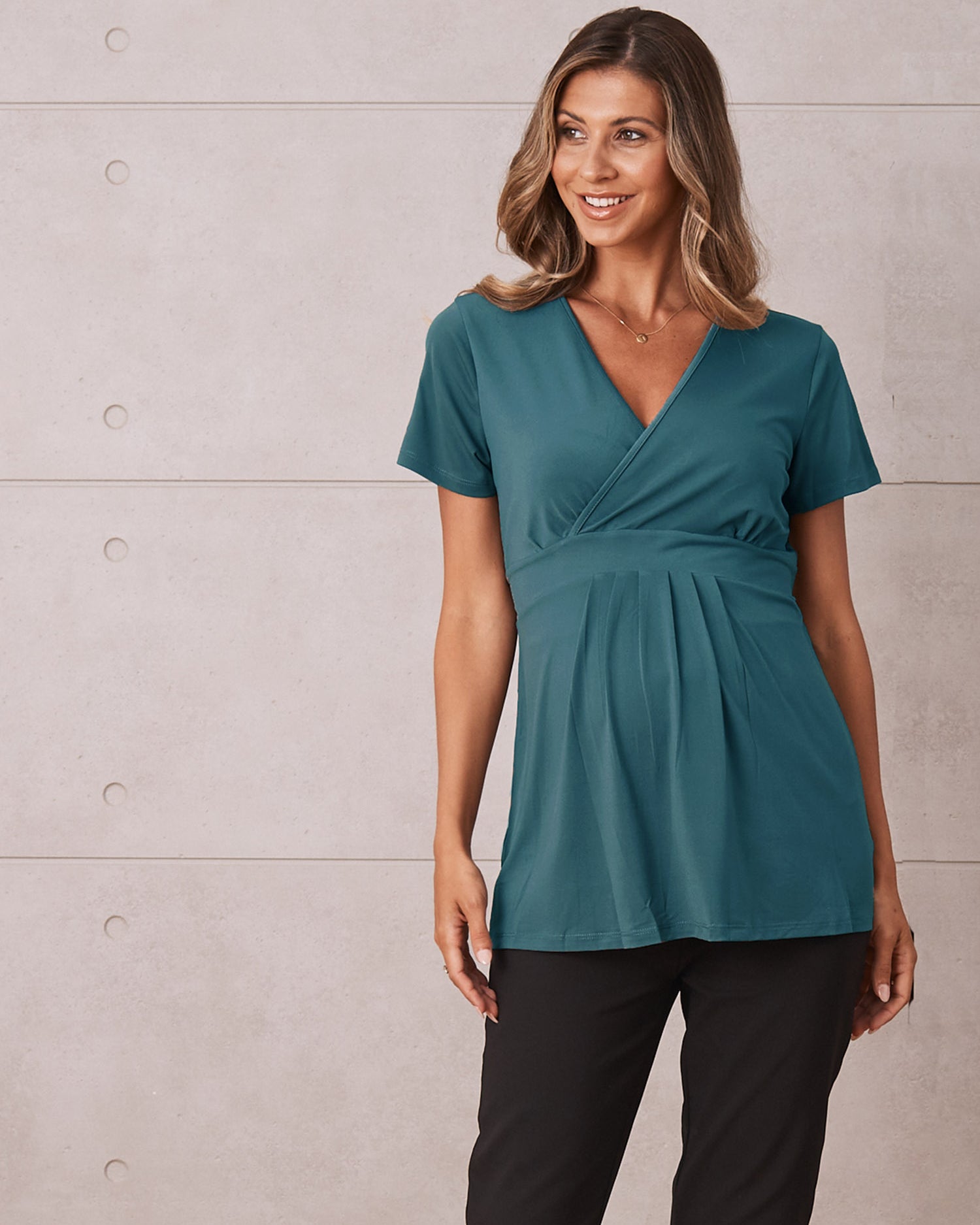Main View - Bree Maternity  Crossover Work Top -in Teal
