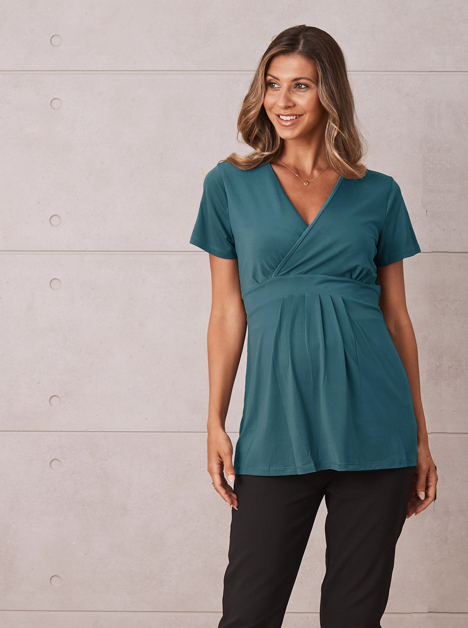 Main View - Bree Maternity Crossover Work Top -in Teal