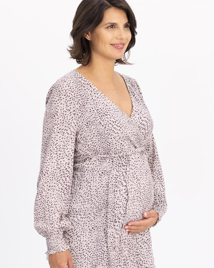 Maternity Wrap Blouse in Animal Print - Pink - Angel Maternity - Maternity clothes - shop online (6555536588903)