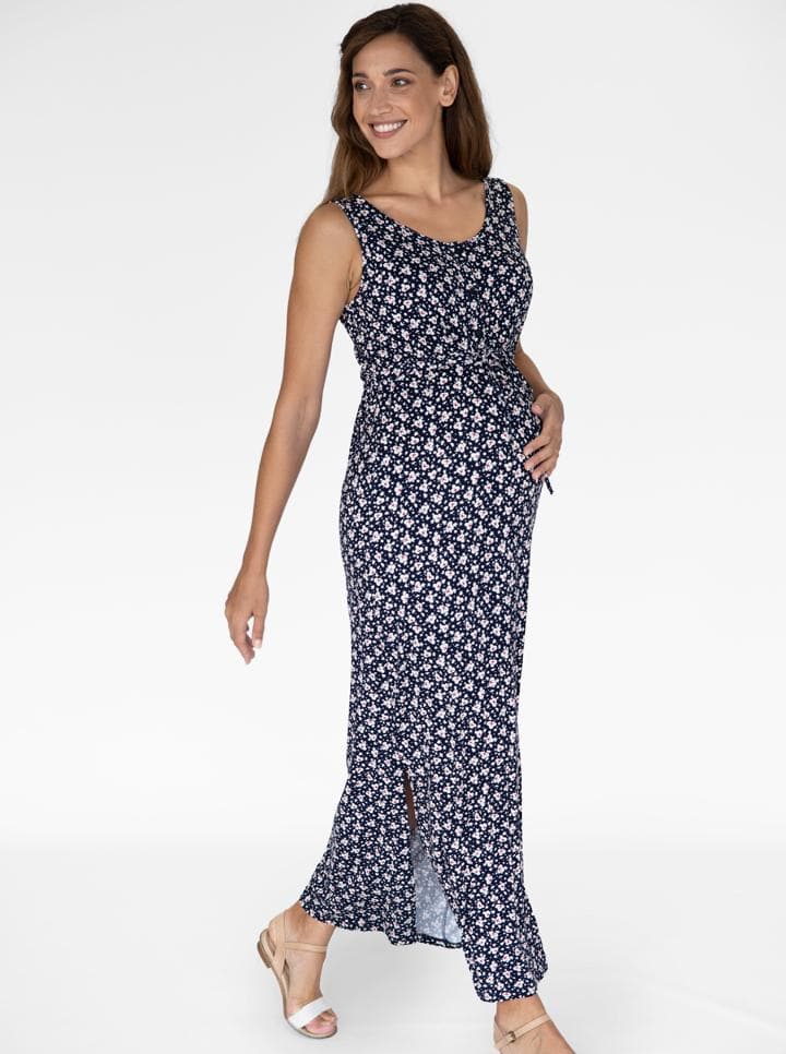 Maternity Dress in Maxi in Navy Print - Angel Maternity - Maternity clothes - shop online (4694162112615)