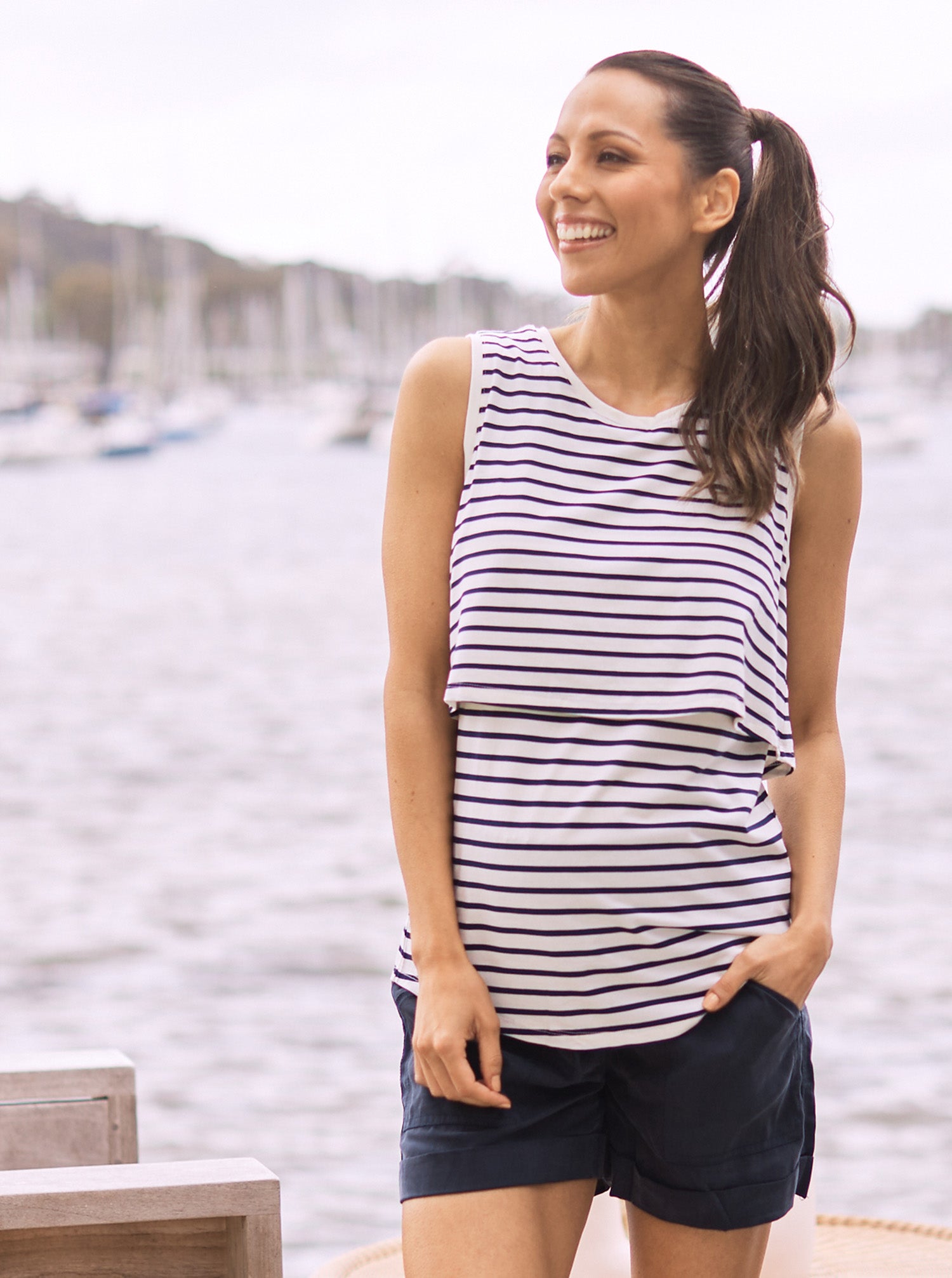 Maternity & Nursing Navy Stripes Tank (6578382372967)