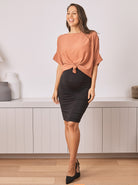 The Ruched Fitted Black Bamboo Maternity Skirt (4476305834087)
