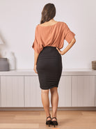 The Ruched Fitted Black Bamboo Maternity Skirt (4476305834087)