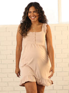 Main view - A Pregnant Woman in Hospital Pink Birthing Gown/Night Dress smiling (6701595983975)