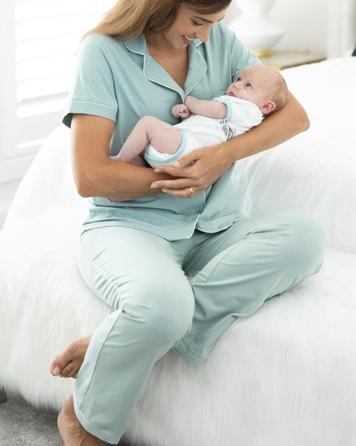 Maternity and Nursing Pyjama Long Pant Set in Sage (6541727858791)