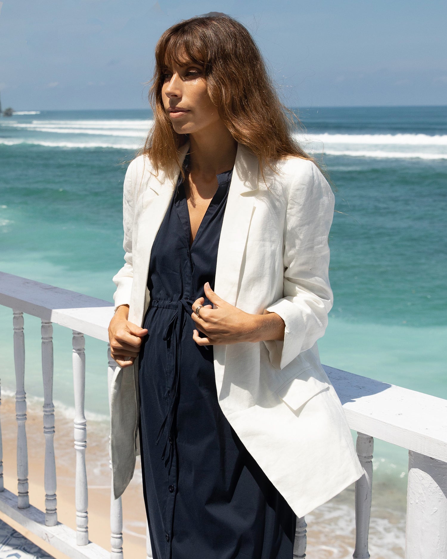 Maternity Linen Jacket in White (6699018584167)