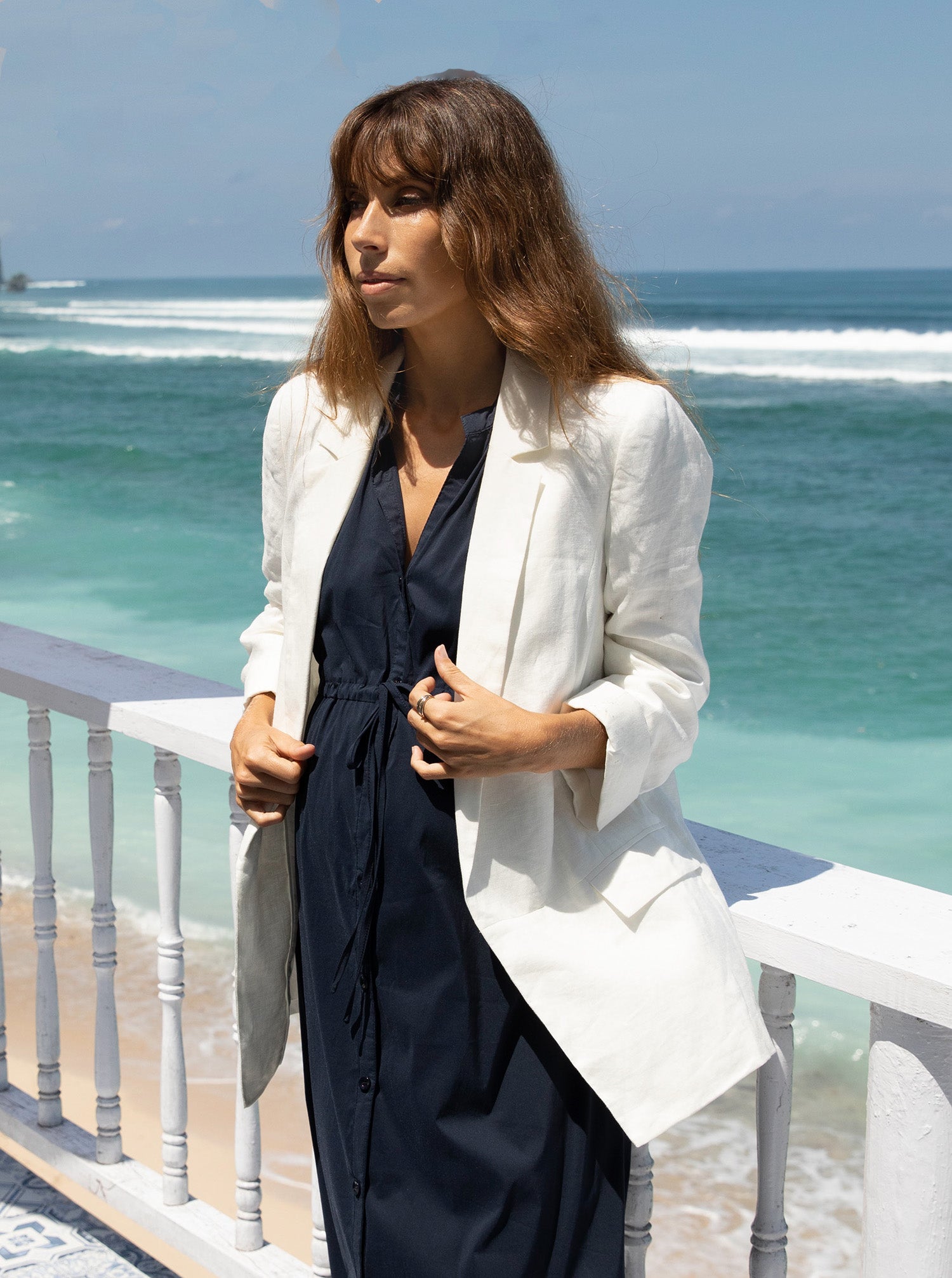 Maternity Linen Jacket in White (6699018584167)