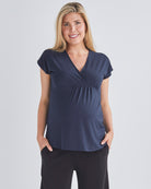 Nursing Friendly Maternity Crossover Navy Work Top  from Angel Maternity