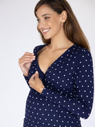 3 Piece Maternity & Nursing Lounge PJ Outfit - Navy Polkadots nursing (4673508540519)