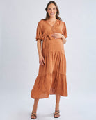 maternity dots print layered dusty orange dress