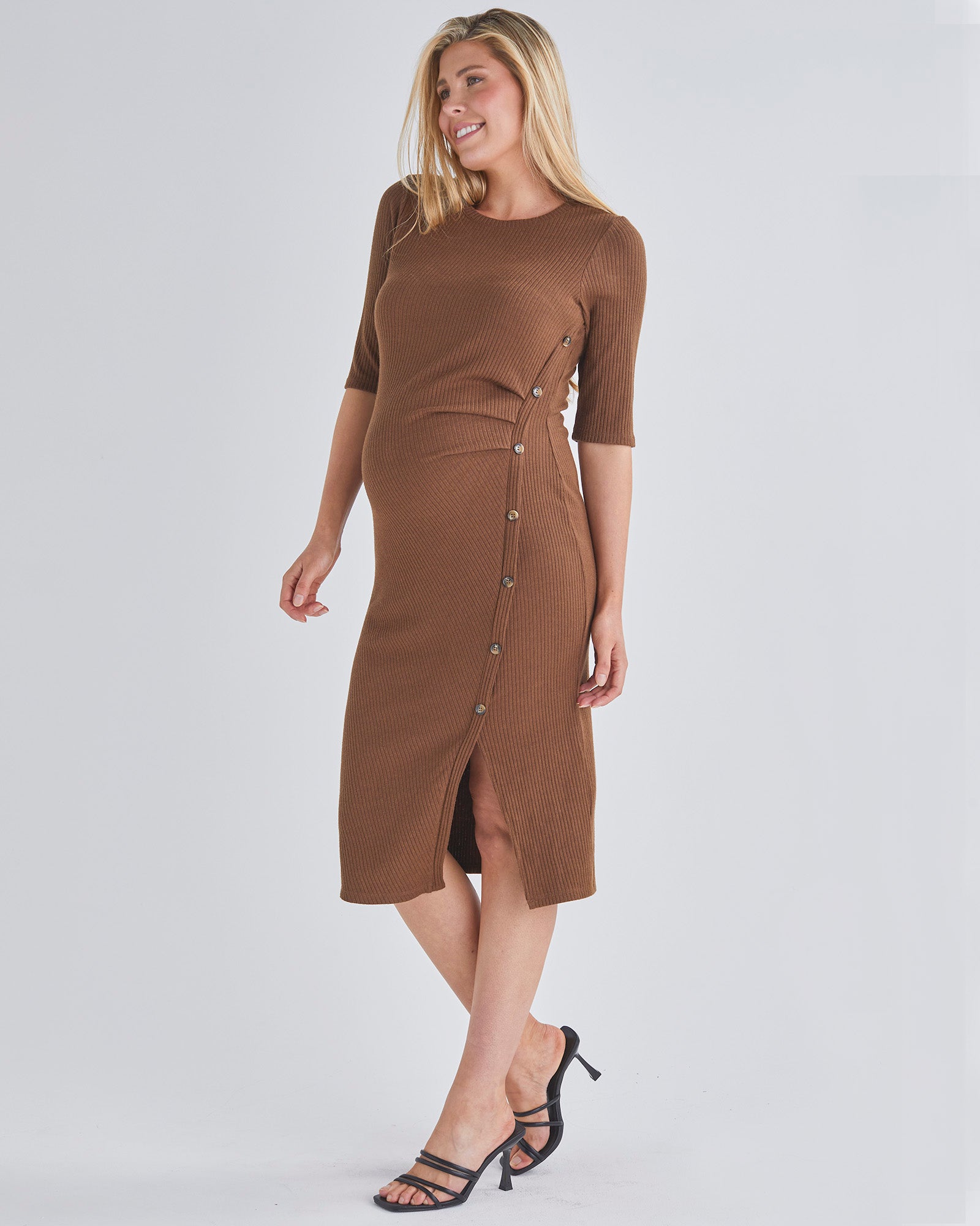 A Pregnant Woman Maternity Elegance Bodycon Dress in Brown