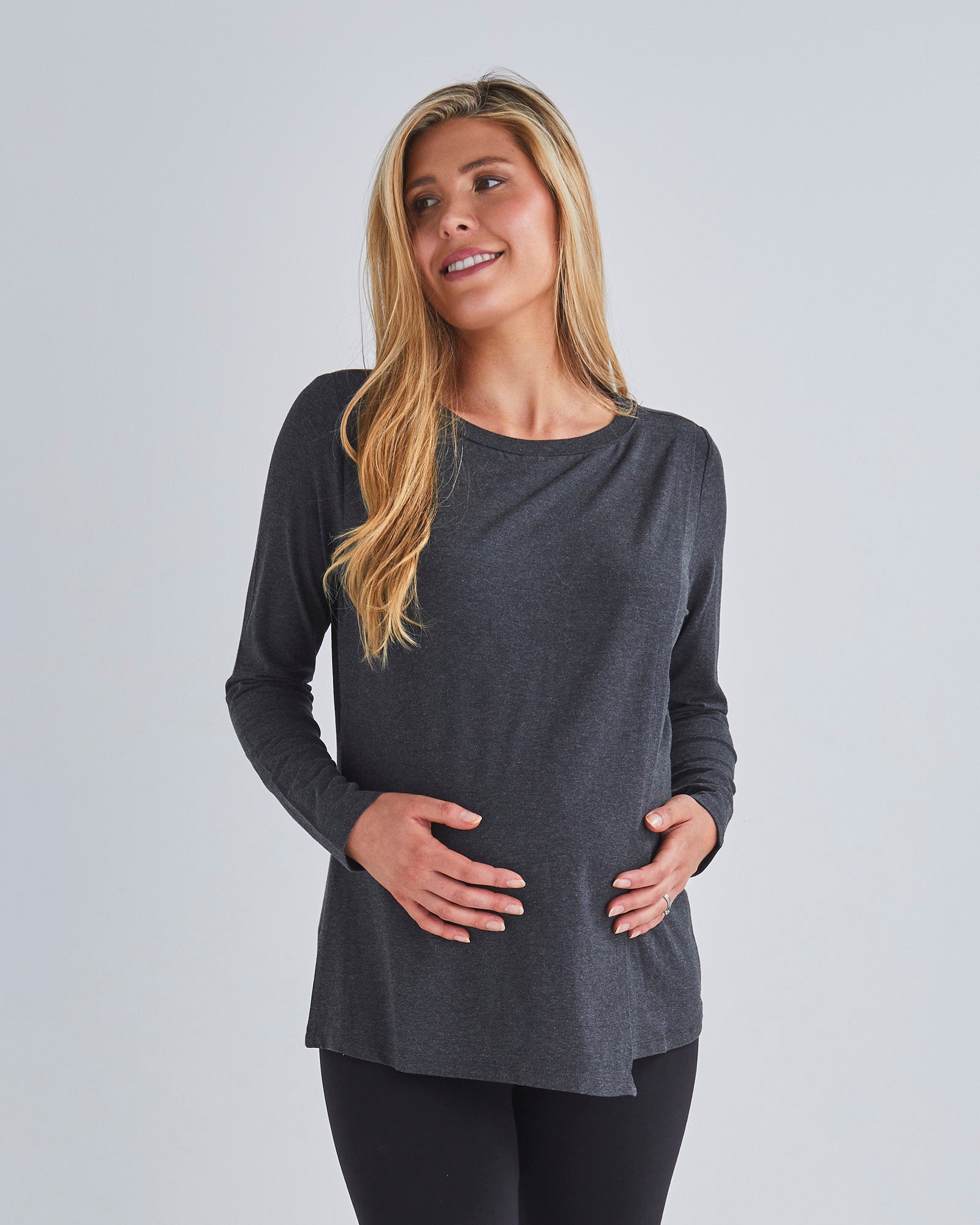 Easy Access Long Sleeve  Nursing Petal Top in Charcoal from Angel Maternity