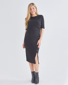 A Pregnant Woman Wearing Elegant Maternity Black Bodycon Dress from Angel Maternity