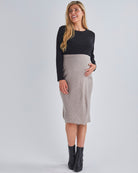 Side view-cozy-elegance-wool-blend-maternity-skirt-beige-from AngelMaternity