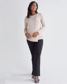 Full View - Long Sleeve  Nursing Petal Top in Blush Pink and Black Pnats from Angel maternity
