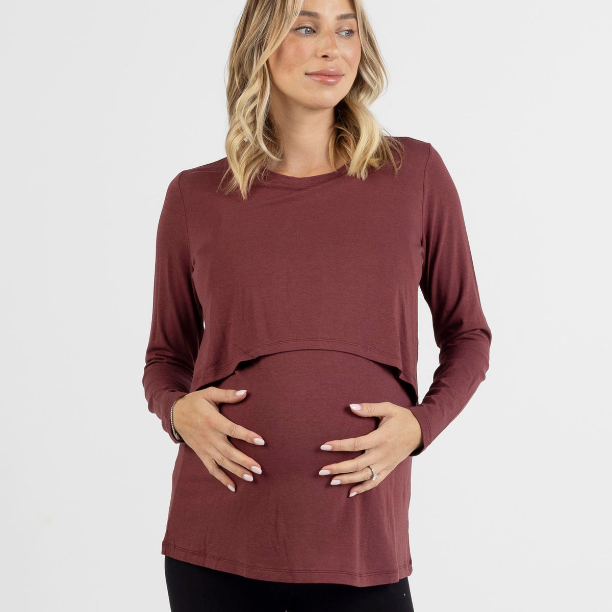 Leonie Maternity/ Nursing Flip Panel Top in Burgundy – Angel Maternity ...