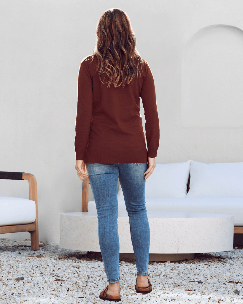 Back view - Maternity polo knit in Brown