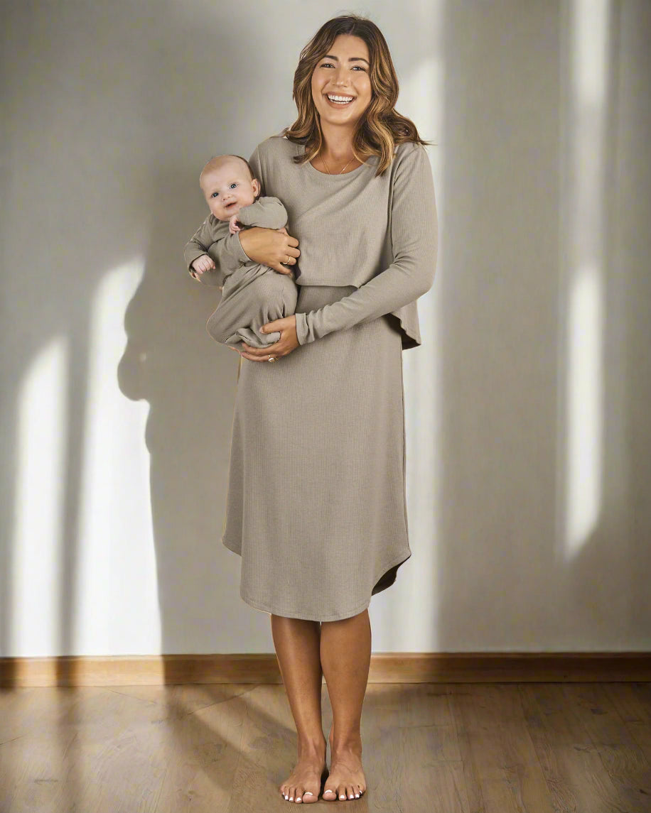 2-Piece Leah Maternity Loungewear/Sleepwear Set + Matching Baby Onesie - Sage Green