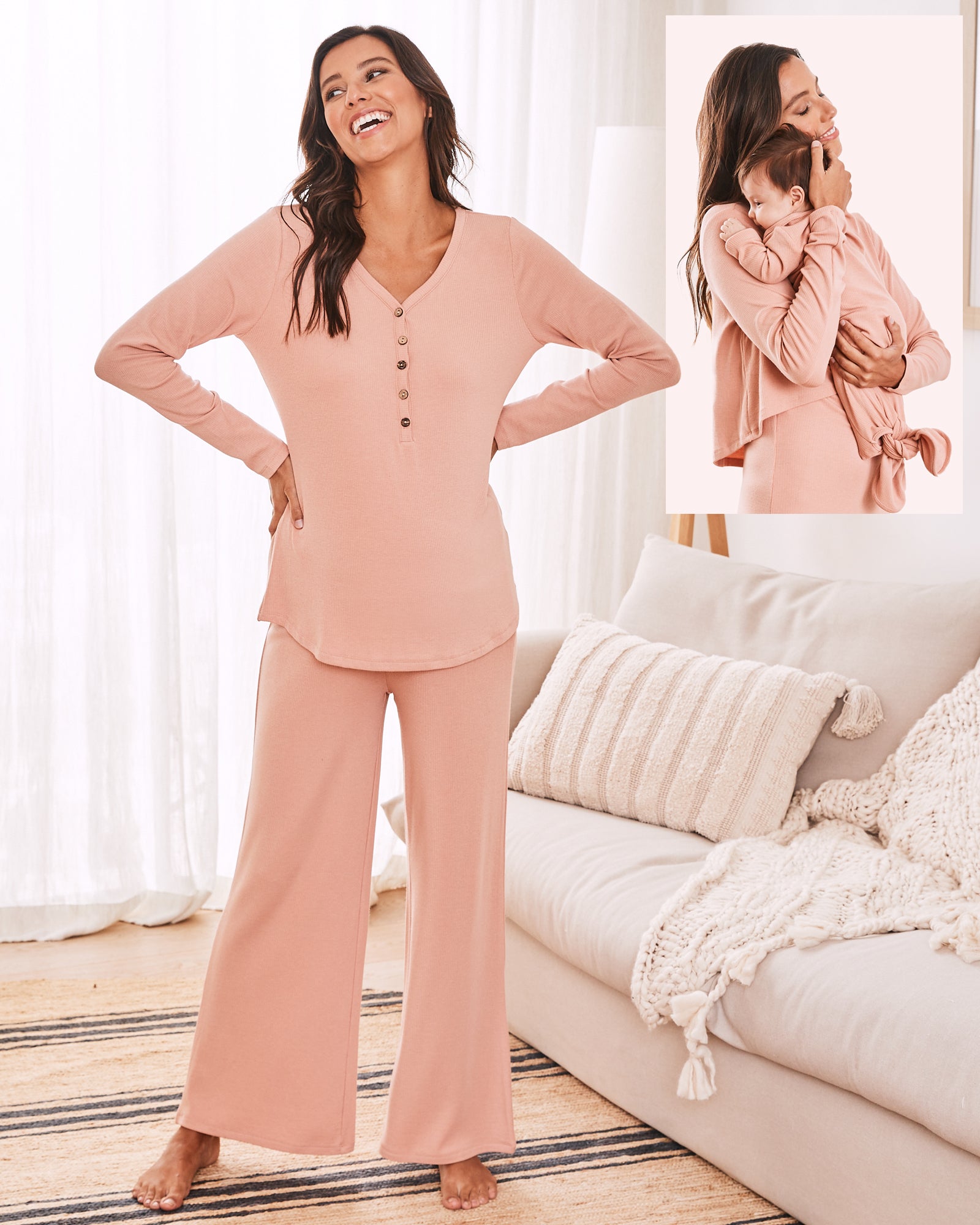 Main View - 3-Piece Isabelle Maternity Loungewear/ Sleepwear Set in Dusty Pink from Angel maternity