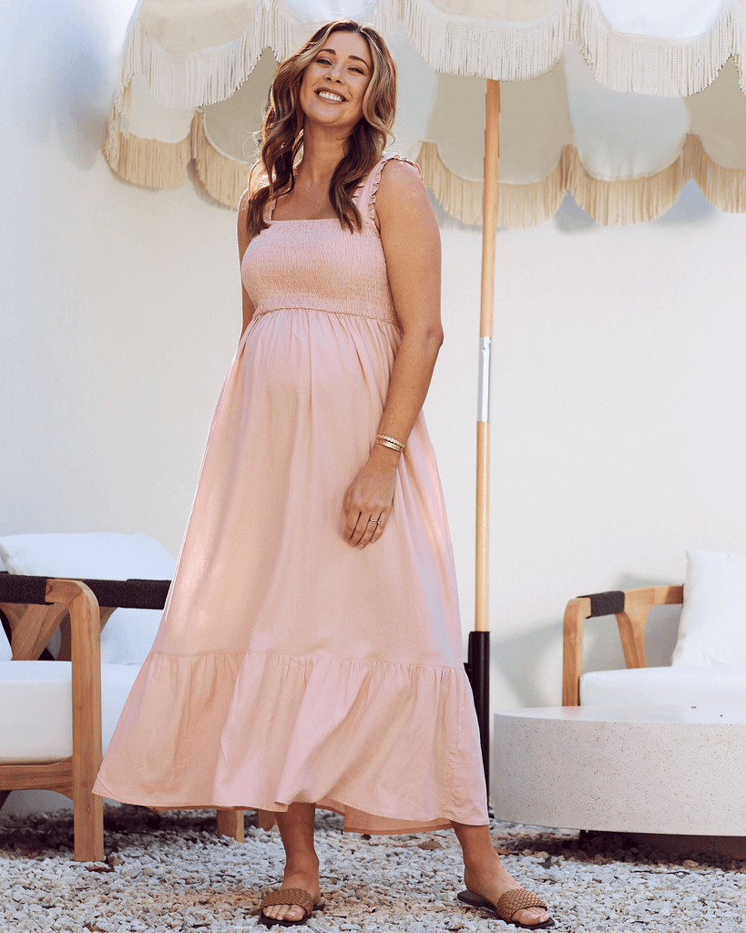 Main View - Maternity shirred maxi dress in pink