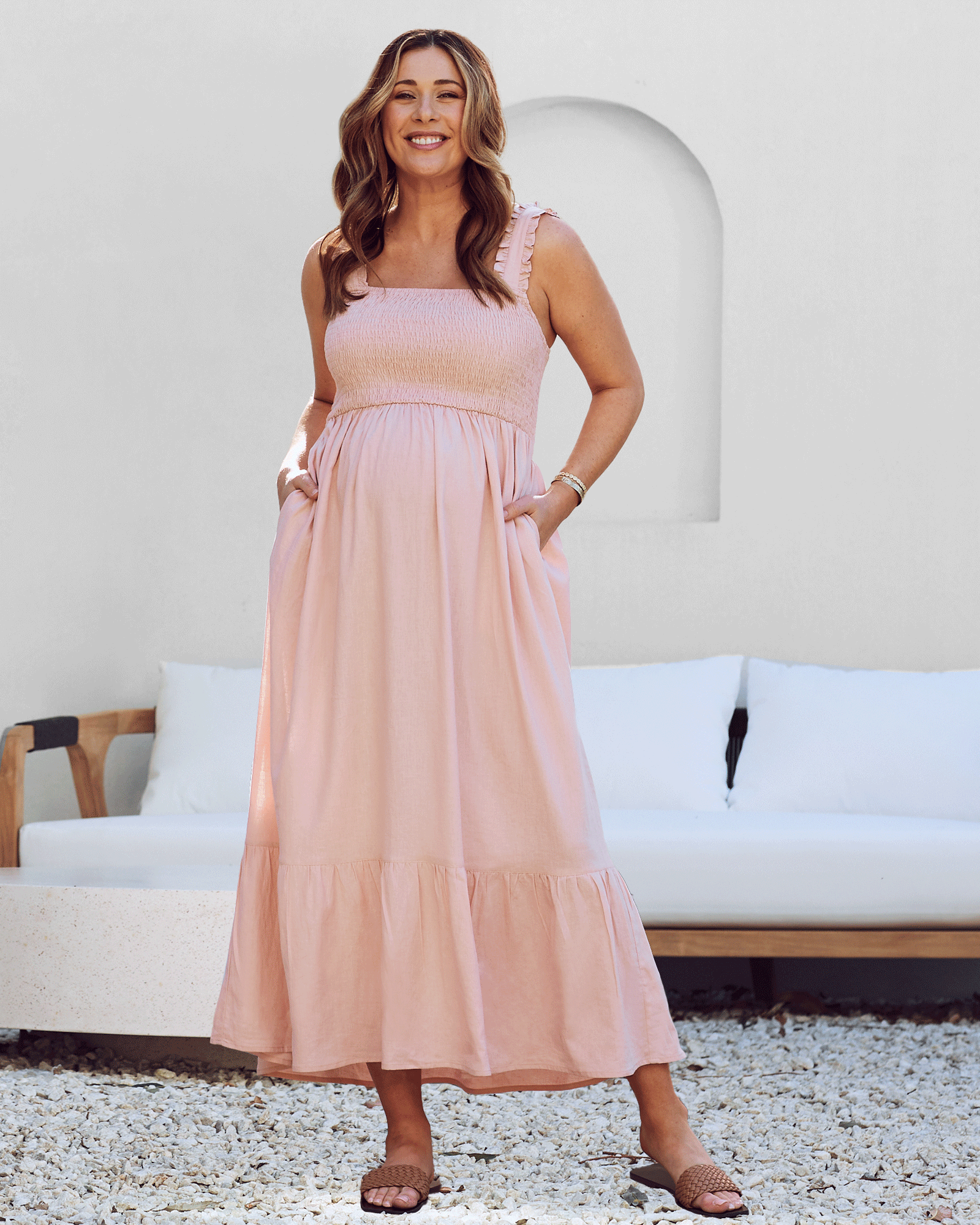 Blush pink baby shower dress hot sale