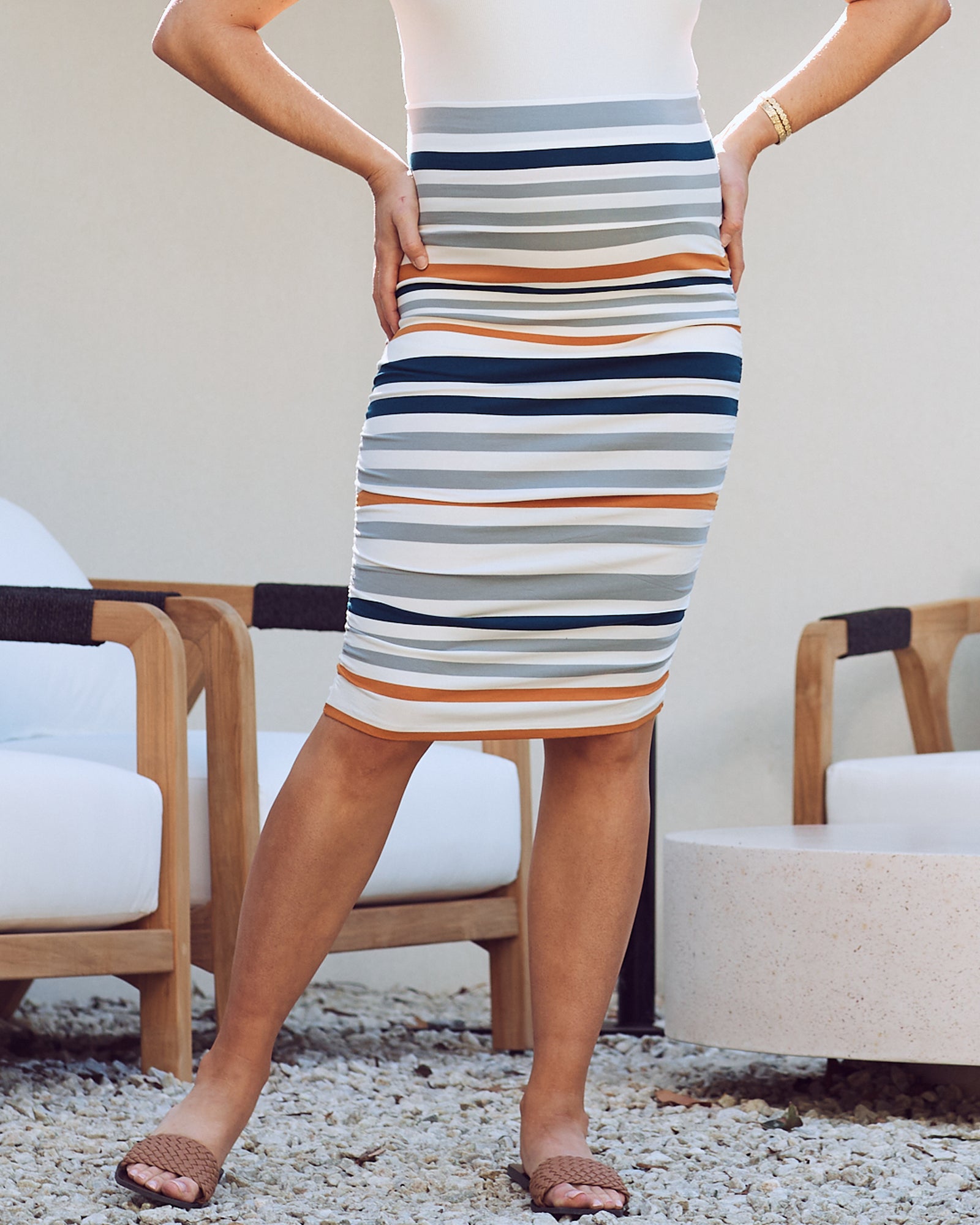 Full Length Maternity Fitted Skirt - Orange and Blue Stripe – ANGEL  MATERNITY