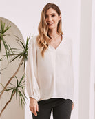 Front View - Maternity v neck long sleeve top off white