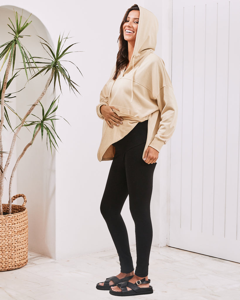 side view - maternity nursing sweat top beige