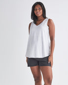 Main View - A Pregnannt Woman Wearing 2-piece Maternity/Nursing Pyjama Set - Top & Shorts from Angel Maternity.
