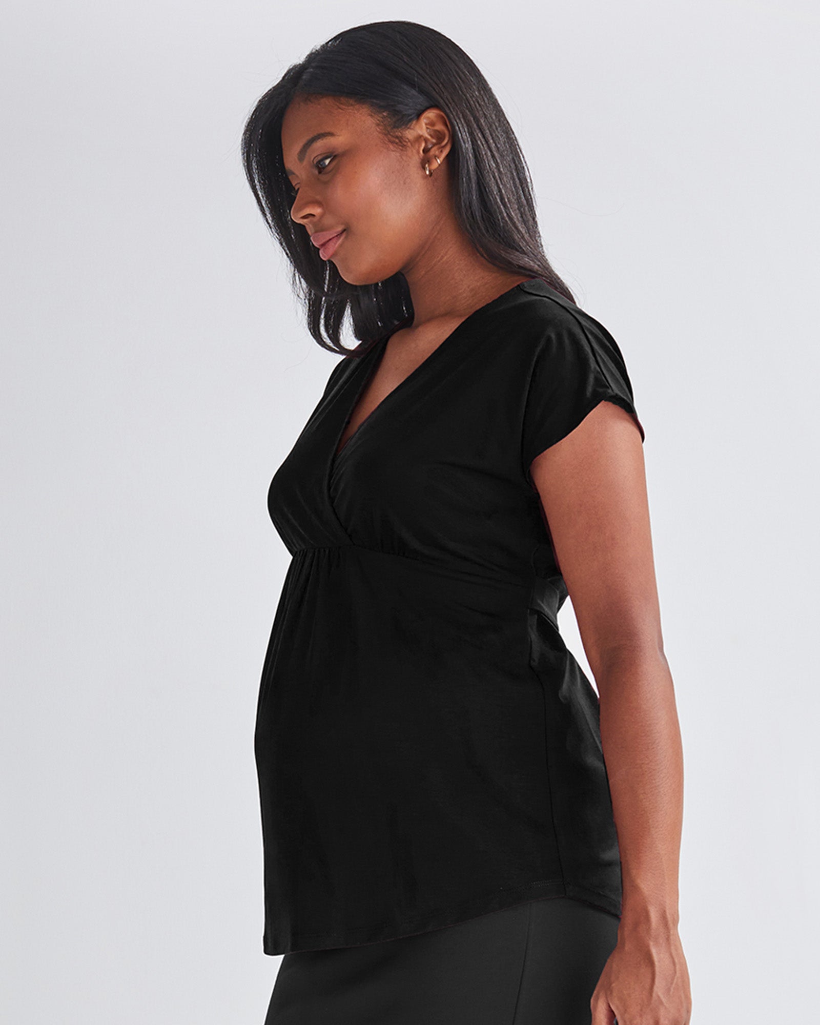 Main view-Nursing friendly cross Over style Stretchy, no-iron fabric Versatile waist belt from Angel Maternity
