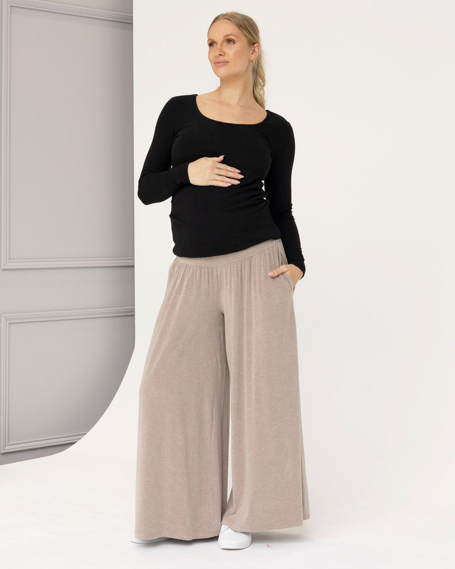 Janet Maternity Wide Lounge Pants in Taupe