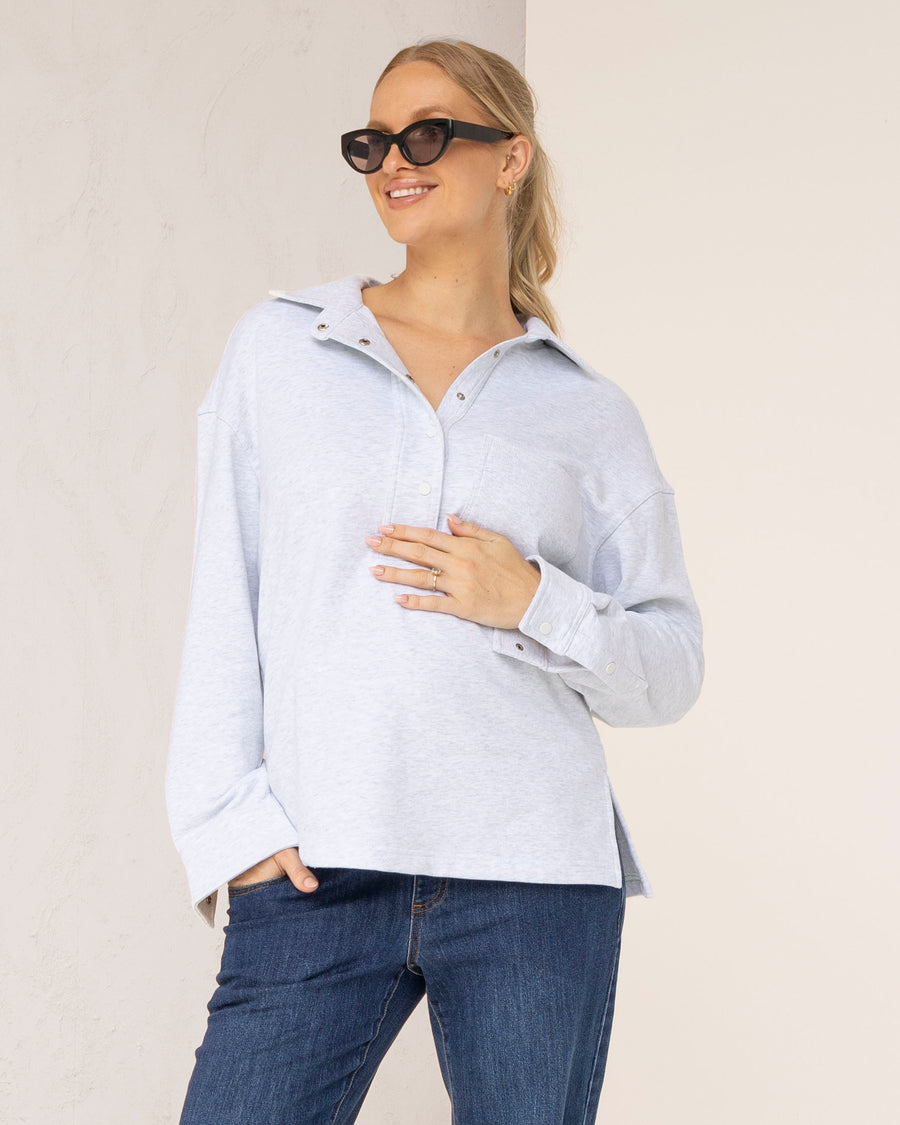 Daily Snap Button Collar Sweatshirt in Grey