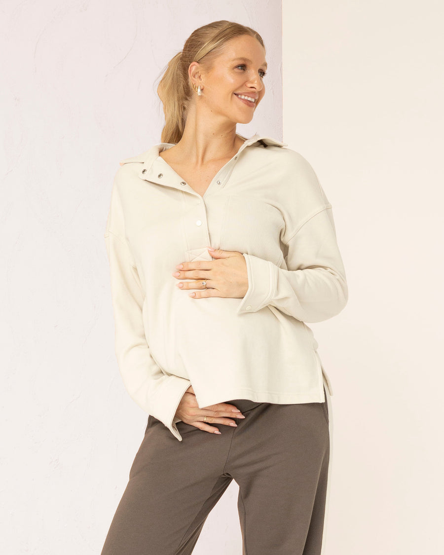 Daily Snap Button Collar Sweatshirt in Apricot