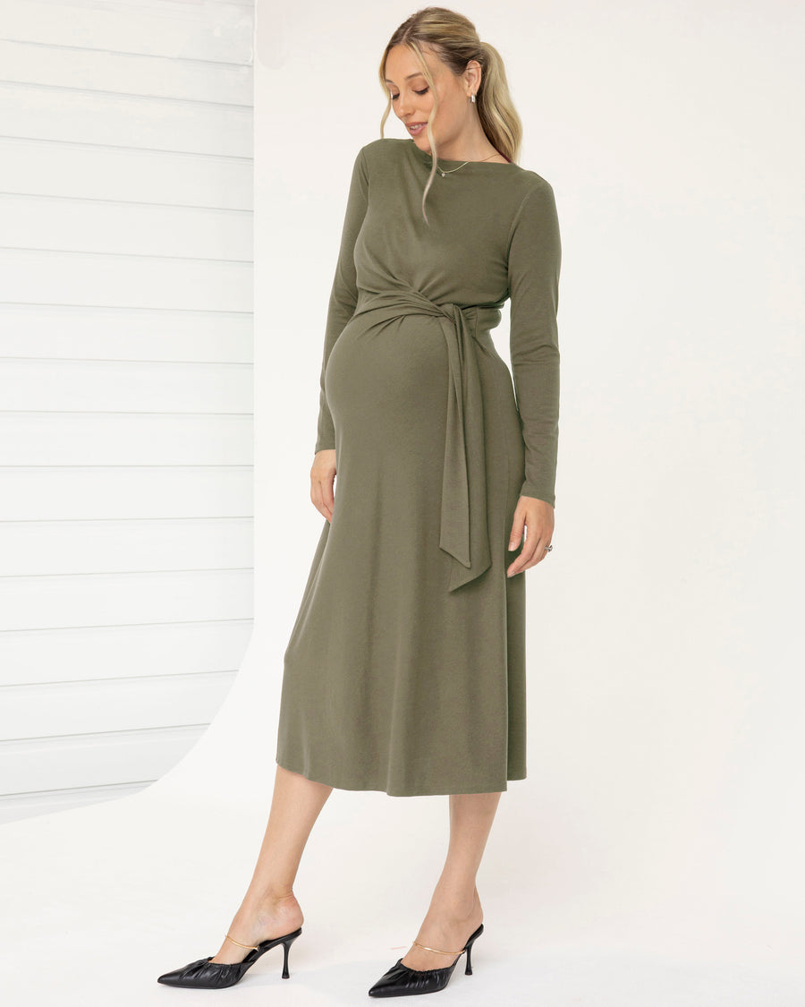 Nina Maternity Side Tie Dress – Dusty Olive