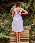 Back view- maternity embroidery frilled midi dress