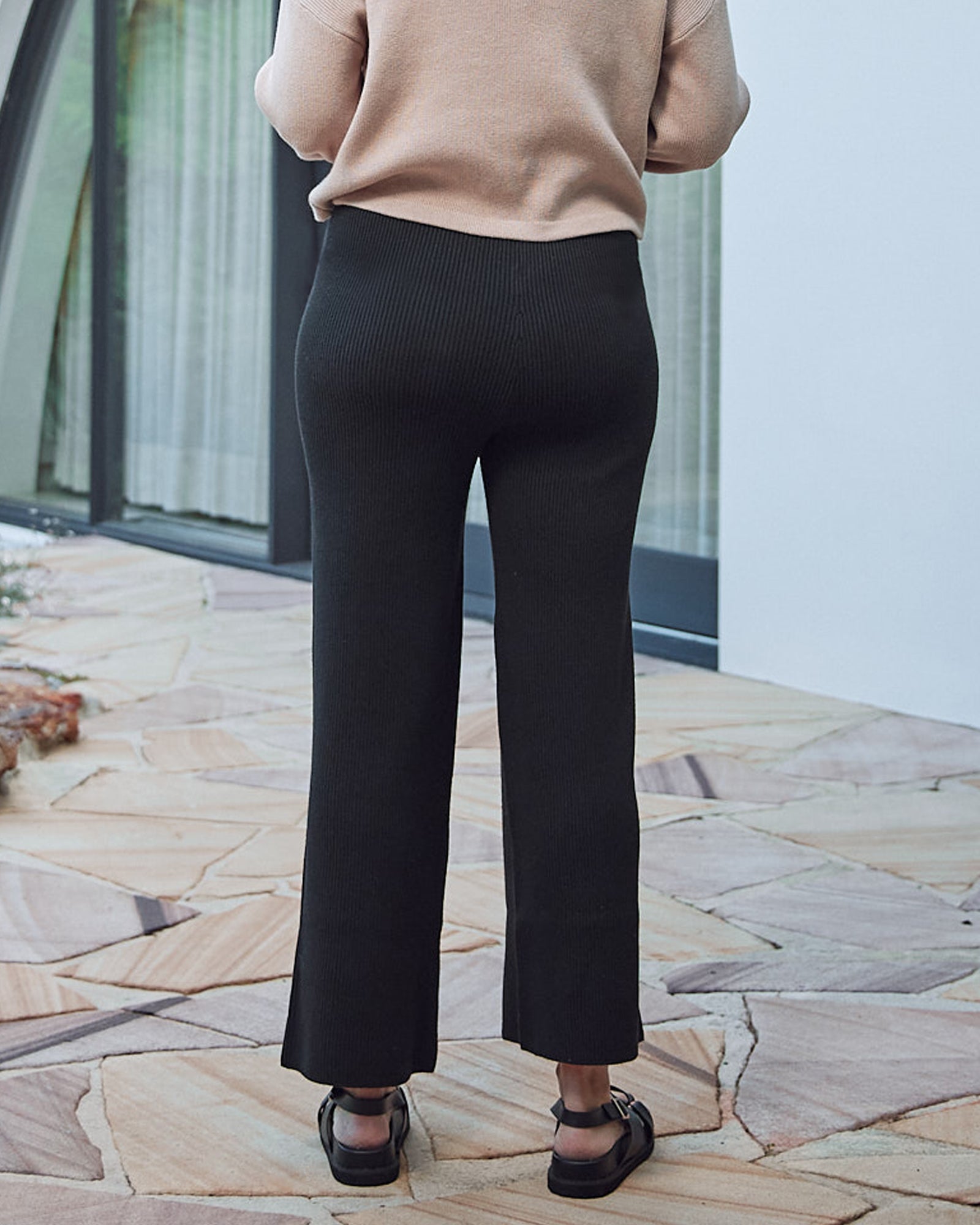 Back view- maternity knitted lounge pants black