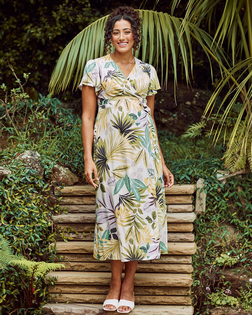 Main View - Maternity v neck wrap dress in green flora