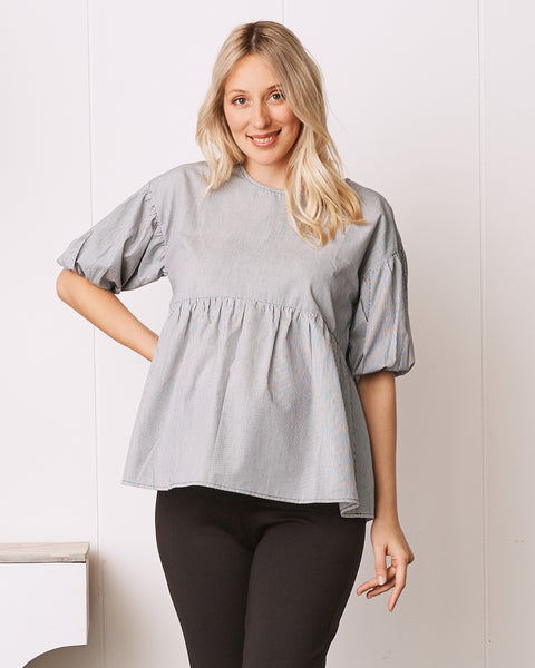 Brigitte Maternity Cotton Blouse Top Grey Stripe Angel Maternity Australia