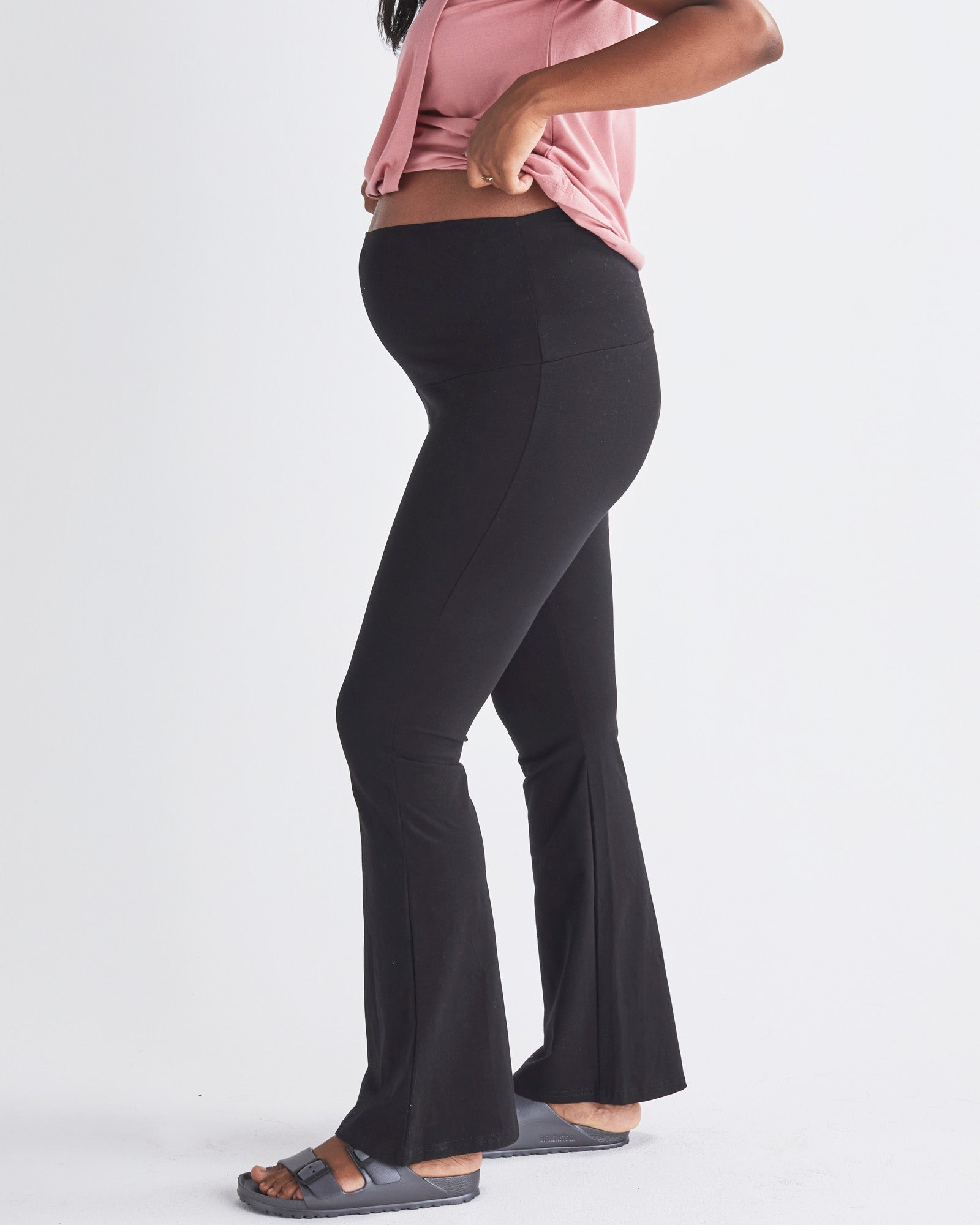 Side view - New Deluxe Flare Maternity Legging in Black