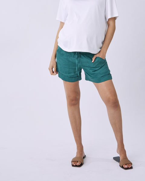 Aqua Green High Waisted Maternity Shorts