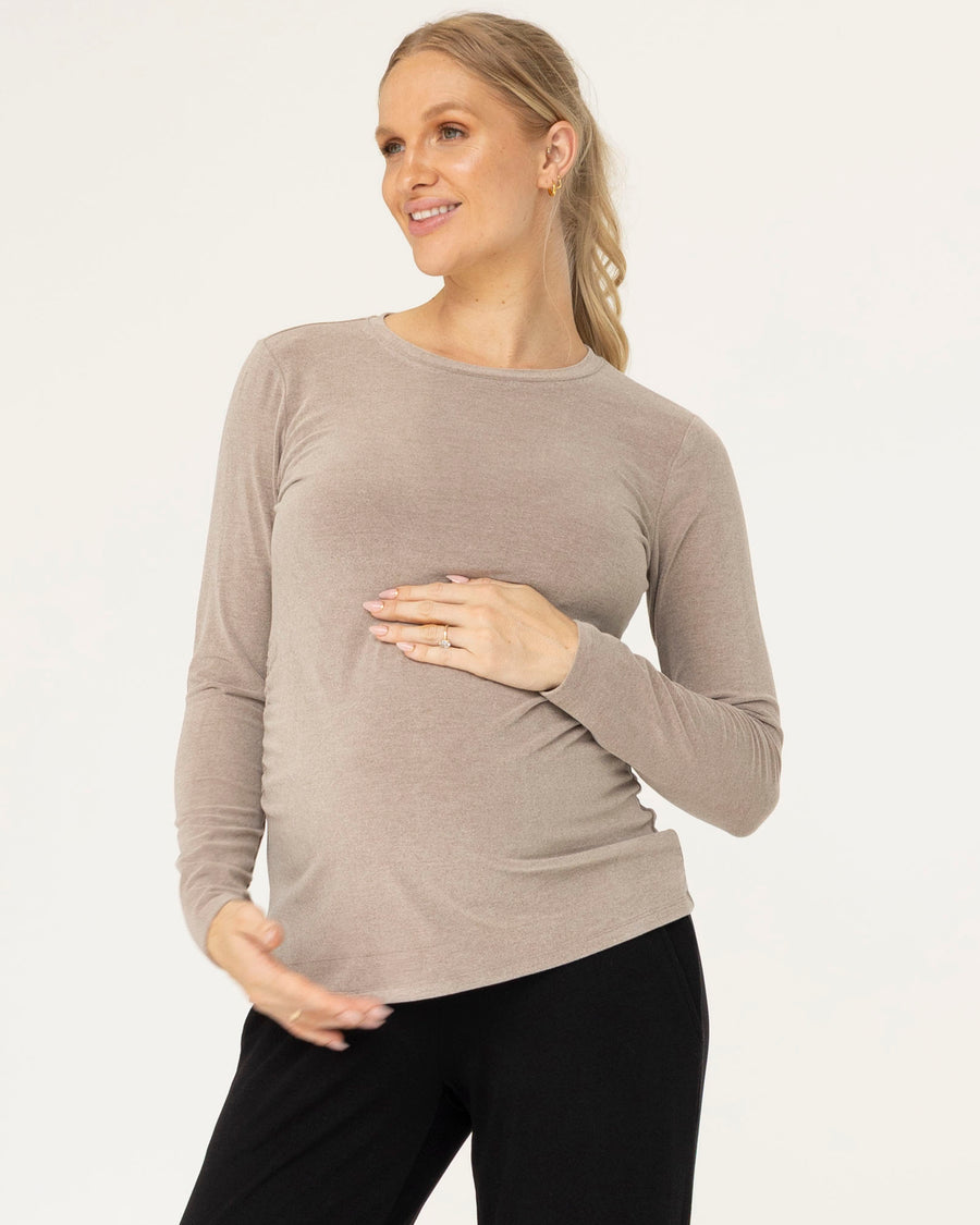 Basic Winter Maternity Long Sleeve Tee in Taupe