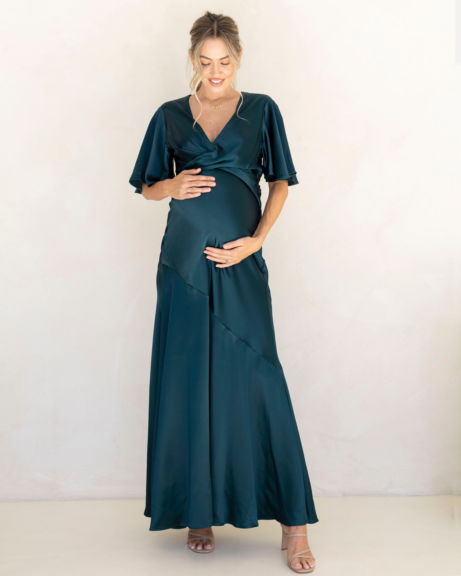 Camille Maternity V Neck Evening Dress in Hunter Green – Angel Maternity Australia