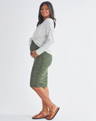 Side view-Reversible Maternity long sleeve Front opening to tie up and easy access for nursing Stretchy bamboo cotton material from Angel Maternity