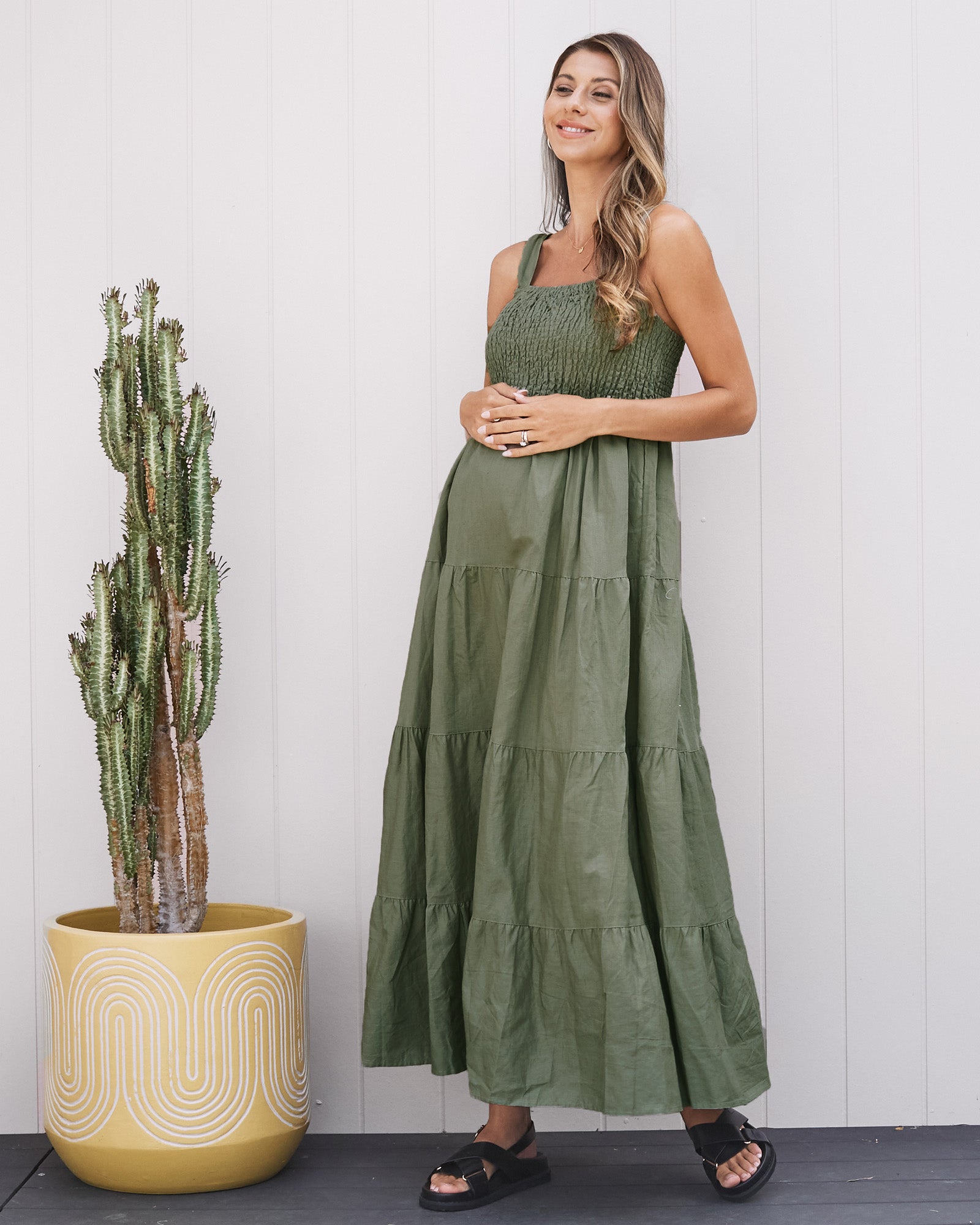 Plus size linen dress hotsell in Moss green, Organic linen dresses for women, Green linen dress for for summer, Linen kaftan dress, Maternity dress