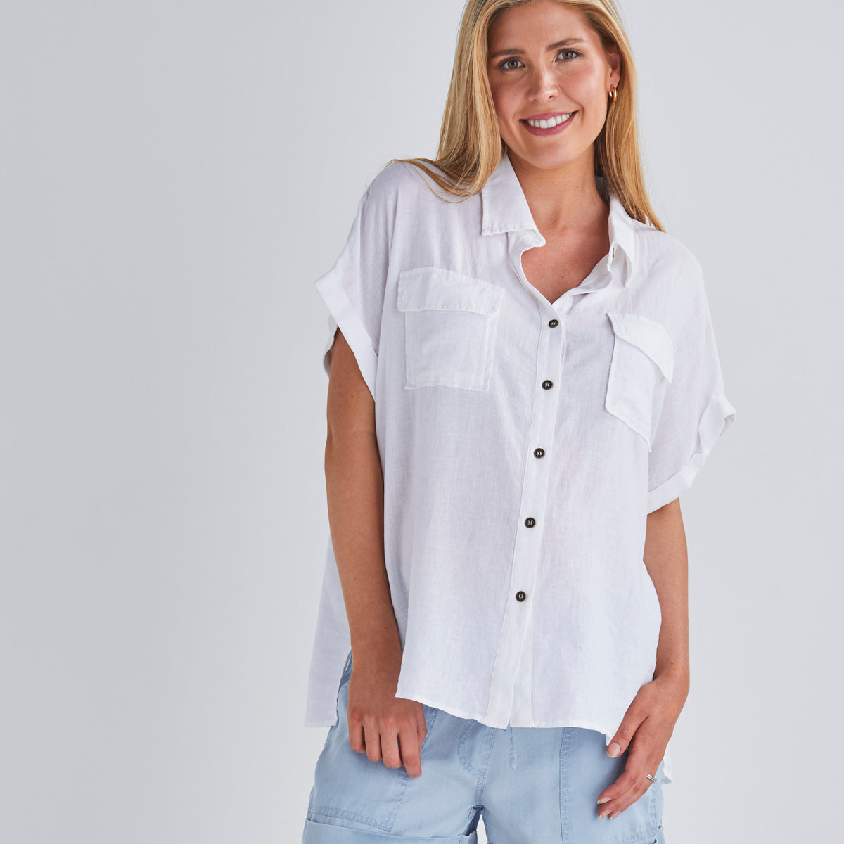 Cotton Linen Maternity Pants- White