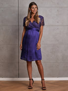 Isobel Maternity Mid Length Lace Party Dress - Violet - Angel Maternity - Maternity clothes