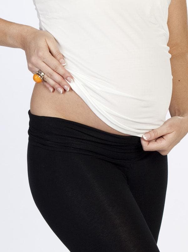 A model in 2 pack black maternity foldable waist leggings, detail (4506713227367)